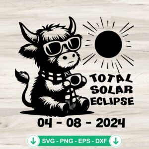 Highland Cow Total Solar Eclipse SVG file, cricut cut file