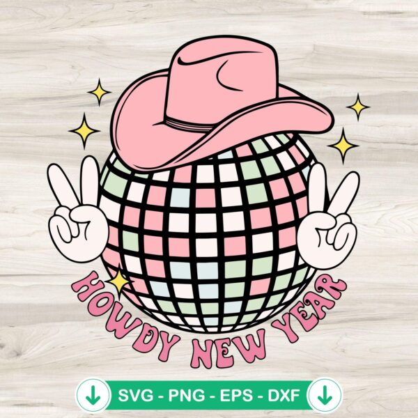 Howdy New Year SVG file, western disco ball cut file