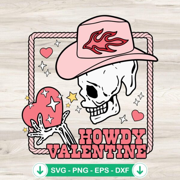Howdy Valentine SVG file featuring a skull cowboy hat design for cricut