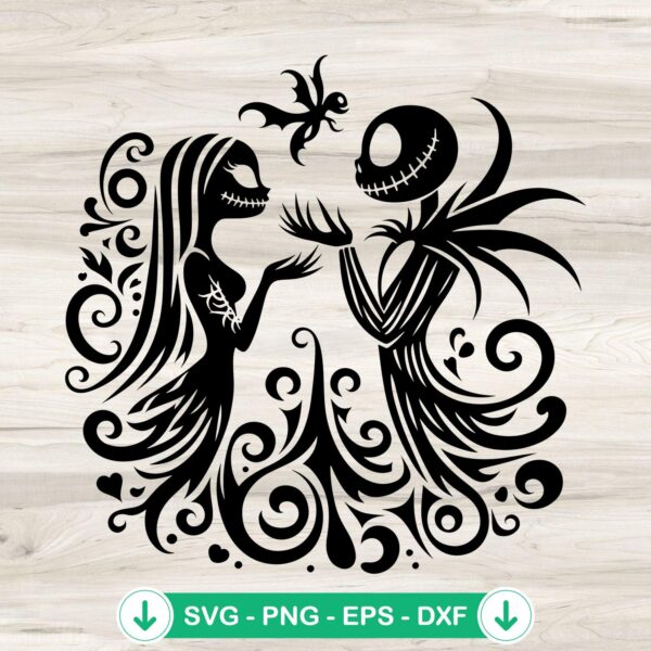 Jack And Sally SVG file for Cricut, cutting file mandala design