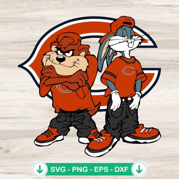 Looney Tunes Tasmanian Devil and Bugs Bunny Chicago Bears svg file
