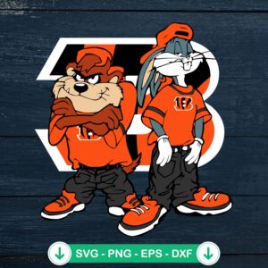 Cincinnati Bengals SVG file featuring Tasmanian Devil and Bugs Bunny cut file