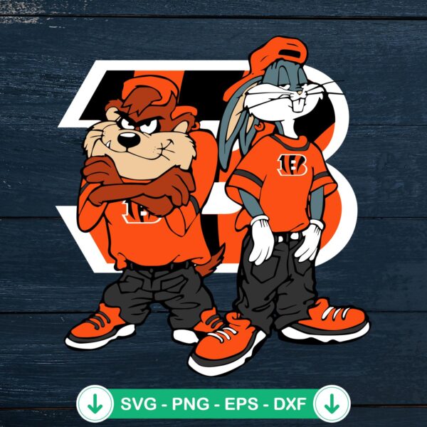 Cincinnati Bengals SVG file featuring Tasmanian Devil and Bugs Bunny cut file
