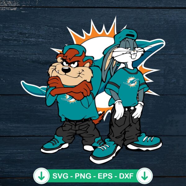 Looney Tunes Tasmanian Devil and Bugs Bunny Miami Dolphins SVG file
