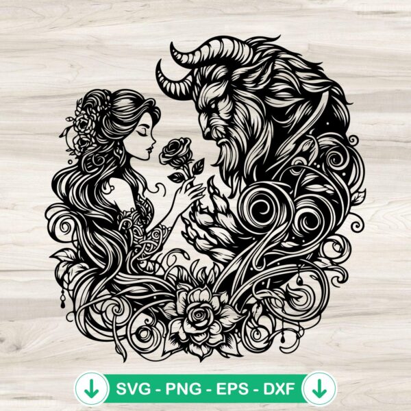 Mandala Beauty and The Beast SVG file, Belle and Beast cutting file