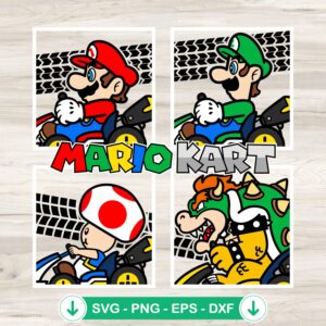 Mario Kart SVG file featuring Super Mario characters for cutting