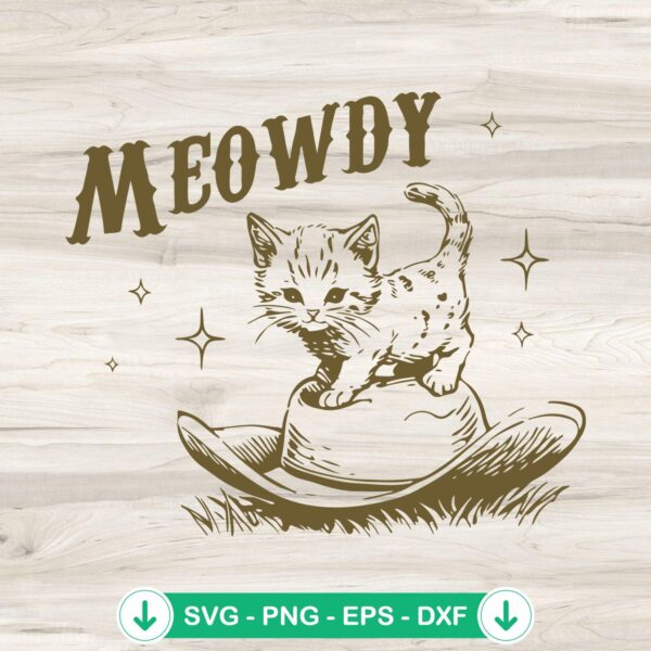 Meowdy SVG file - Cat And Cowboy Hat cutting file