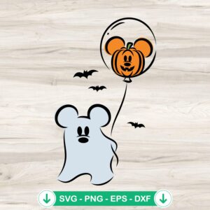 Mickey Boo Ghost With Balloons SVG file for Halloween crafts
