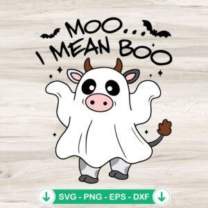 Moo I Mean Boo SVG, Funny Cow Ghost cutting file