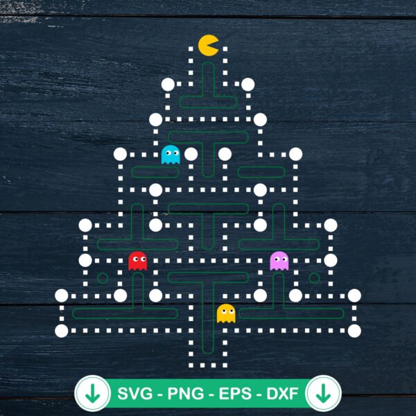 Pacman Christmas Tree SVG file for cricut cutting machine