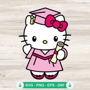 Pink Hello Kitty Graduation Cap SVG file for cutting machine