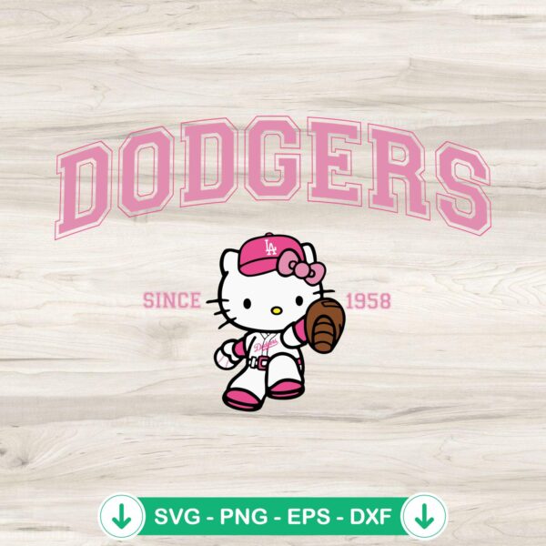 Pink Hello Kitty Dodgers baseball svg file for cutting machine