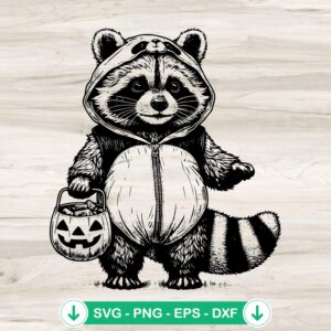 Raccoon Holding Pumpkin Basket SVG file for Cricut