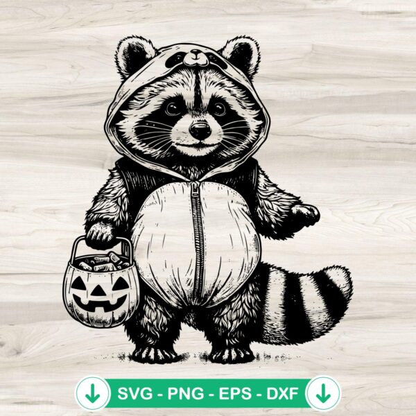 Raccoon Holding Pumpkin Basket SVG file for Cricut