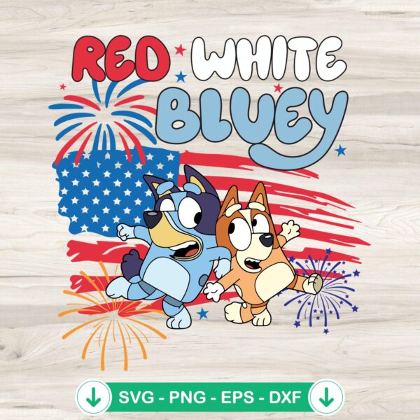 Red White Bluey SVG file, American Flag Bluey cut file