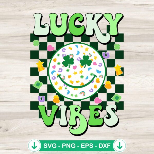 Smiley Lucky Vibes SVG file, St. Patrick's Day cut file