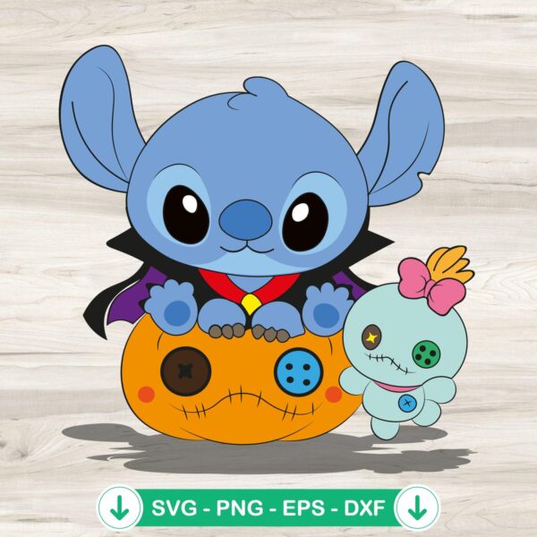 Stitch As Dracula SVG file for Halloween with pumpkin cutting file