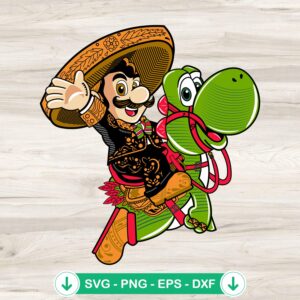 Super Mario and Yoshi SVG file for Cinco de Mayo crafts