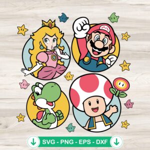 Super Mario Friends SVG file including Princess Peach, Toad, and Yoshi cricut svg cutting file