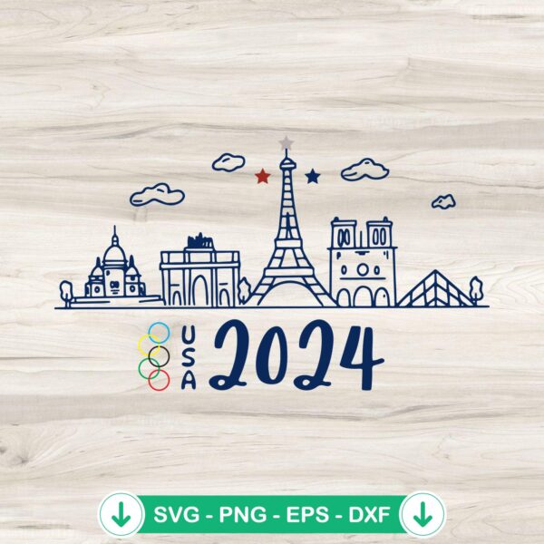 Team USA 2024 Paris Skyline SVG file, cricut svg cut file