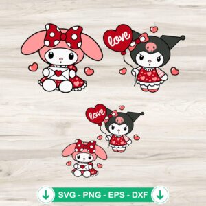 Valentine My Melody and Kuromi Bundle SVG cut files