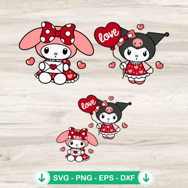Valentine My Melody and Kuromi Bundle SVG cut files