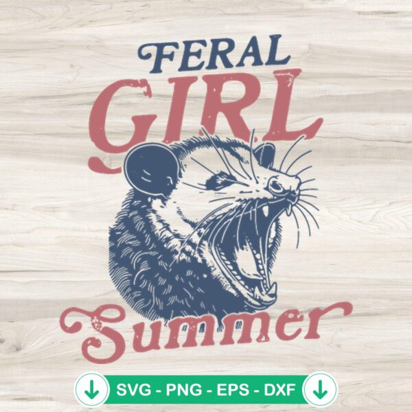 Vintage Feral Girl Summer Opossum SVG file for cutting