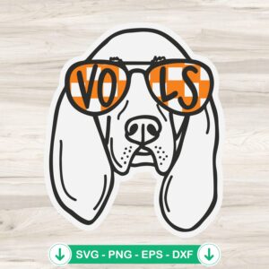 Vols Smokey Dog SVG file with orange checkered sunglasses