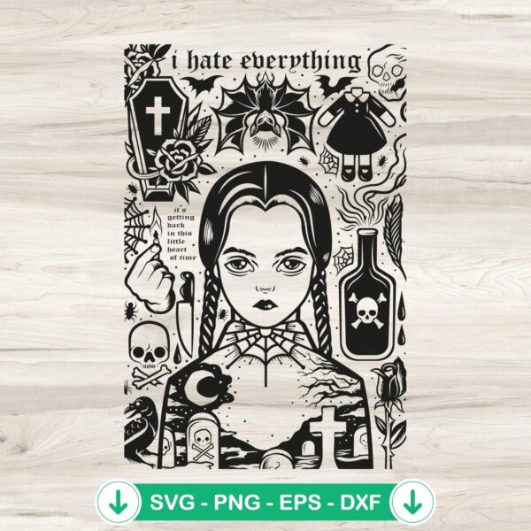 Wednesday Addams SVG file, cricut svg cutting file, vector silhouette