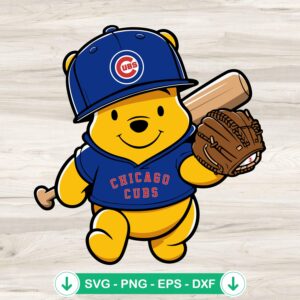 Winnie The Pooh Chicago Cubs Baseball SVG file for cutting machine