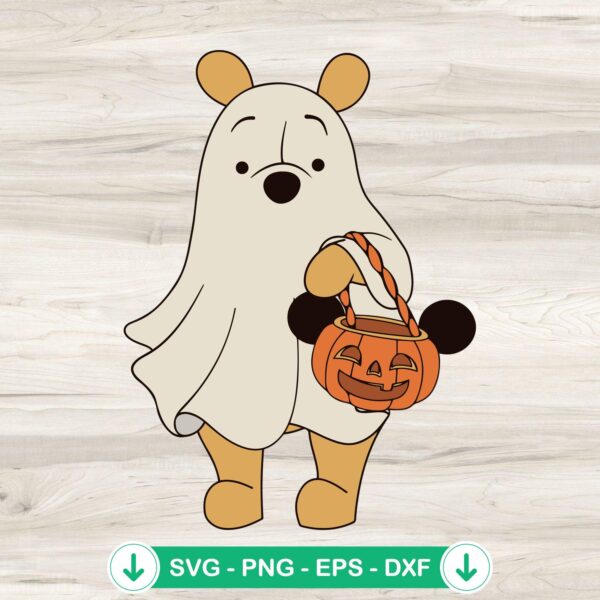 Winnie The Pooh Halloween SVG file, Ghost Pooh Bear cutting file