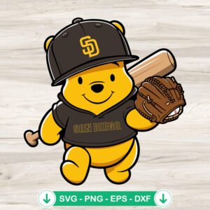 Winnie The Pooh Padres baseball svg file for cricut cutting machine