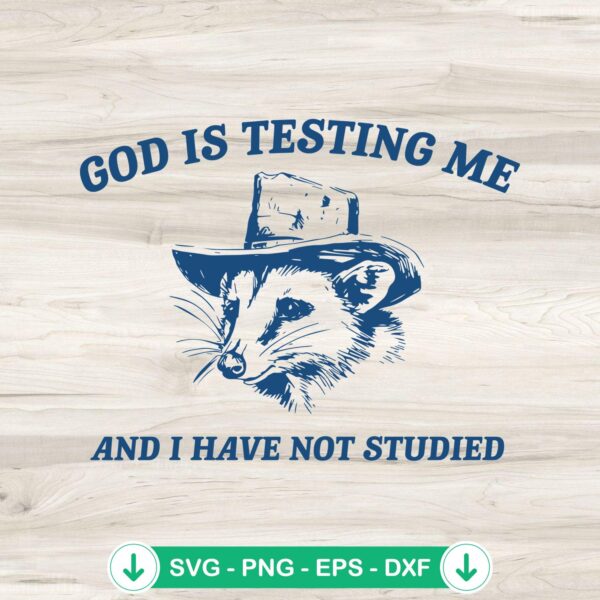 God Is Testing Me SVG file, funny raccoon meme cutting file