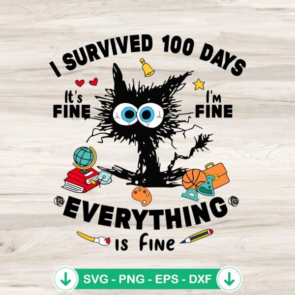 Black Cat I Survived 100 Days SVG file for Cricut projects