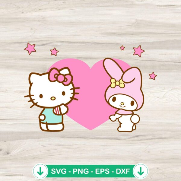 Hello Kitty x My Melody Hugs Heart SVG file for cricut