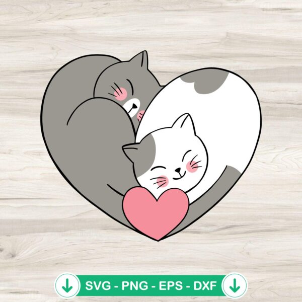 Cute Cats Love Heart SVG file for Valentine's Day cutting file