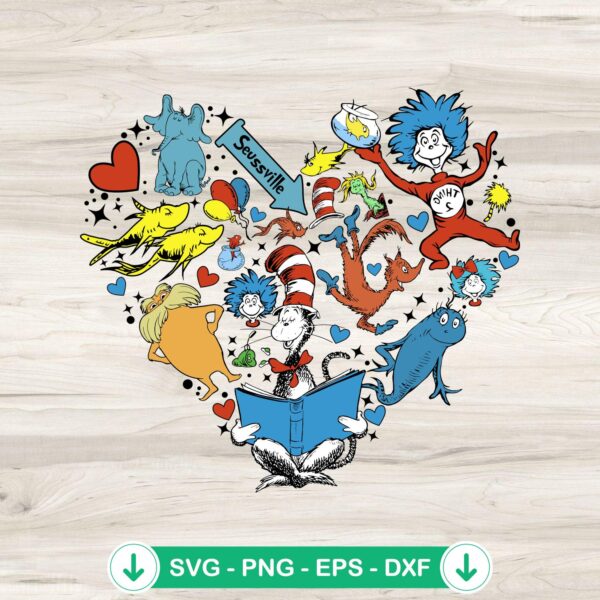 Dr. Seuss Heart Shape SVG file for Teacher Reading Day