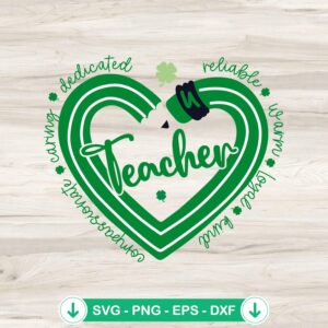 Teacher Heart Shamrock SVG file for Cricut cutting machine