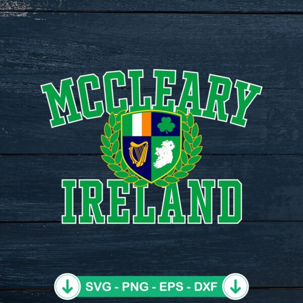 McCleary Ireland Crest SVG file for St. Patrick's Day cutting file