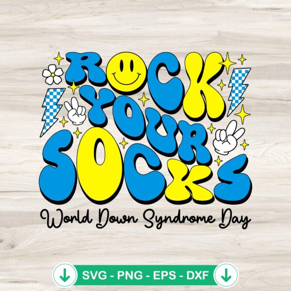 Groovy Retro Rock Your Socks svg file for World Down Syndrome Day