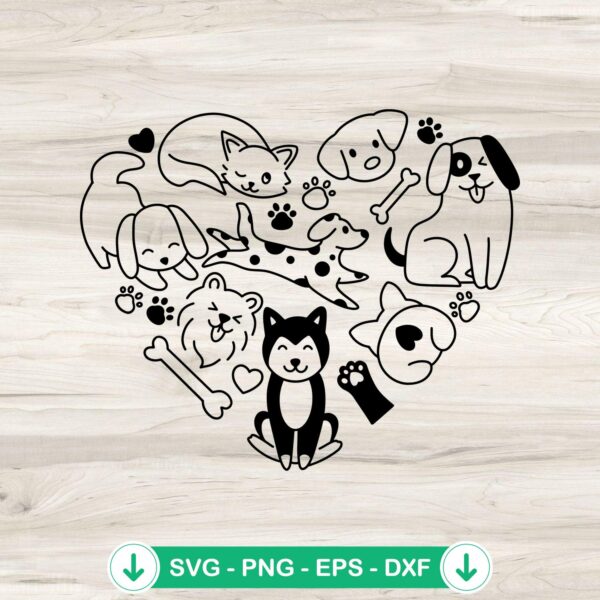 Hand Drawn Dogs Doodle Heart SVG file for cricut and cutting machine