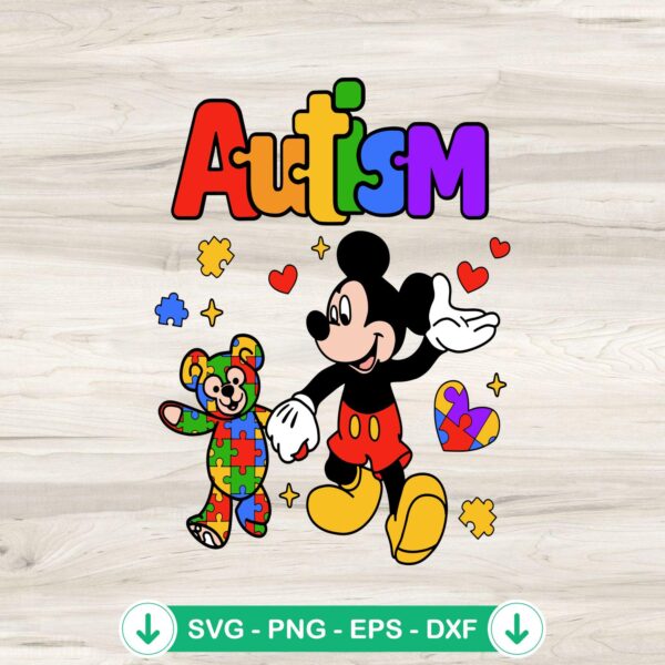 Autism Mickey And Bear Friend SVG file for cutting machines