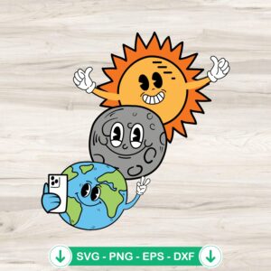 Funny Selfie Earth Moon Sun SVG file for Solar Eclipse