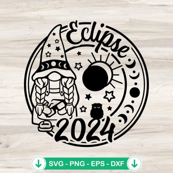 Gnome Solar Eclipse 2024 SVG file for Cricut cutting machine