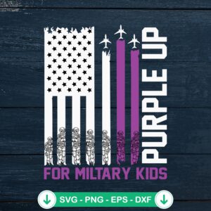 Retro Purple Up For Military Kids svg file - military child month design
