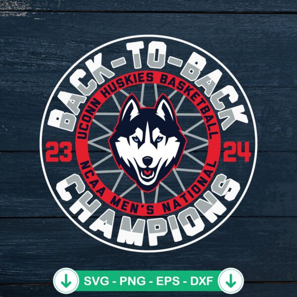 Back To Back Champions 2024 SVG file for UConn Huskies basketball
