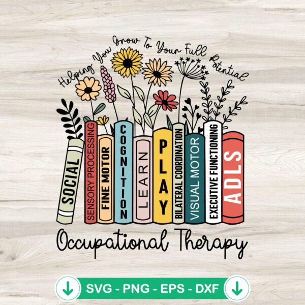Occupational Therapy Floral Books SVG file for cricut cutting machine