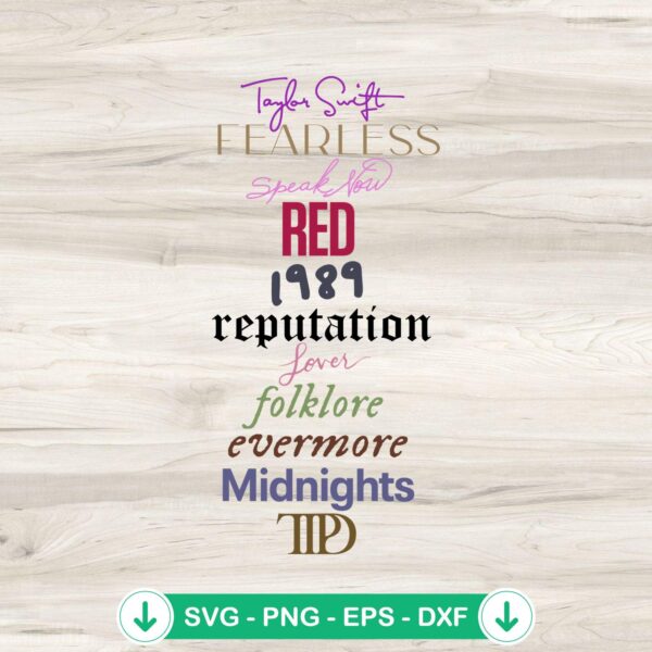 Taylor Swift album titles SVG file for cutting machines