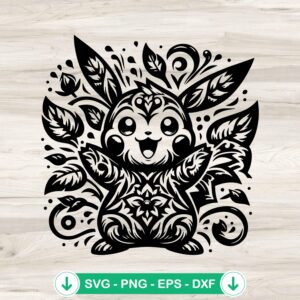 Cute Pikachu Floral Cartoon SVG file for Cricut cutting