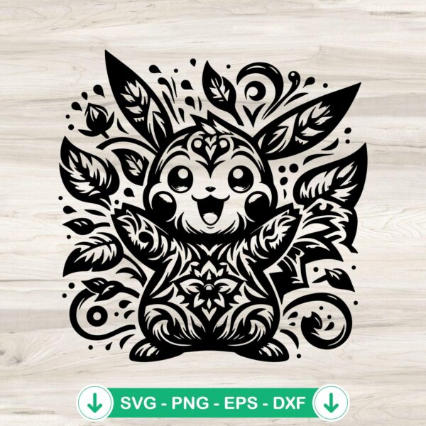Cute Pikachu Floral Cartoon SVG file for Cricut cutting